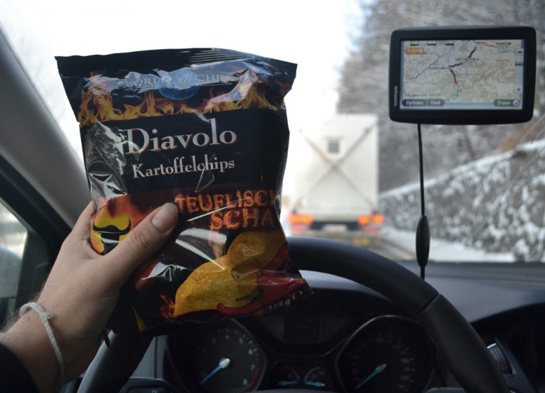 In-Car-Eating-Snacks-Winter-Road-Trip-in-Europe-Piland